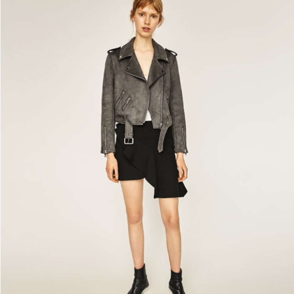 Zara Basic Grey Suede Moto Jacket Small - image 5